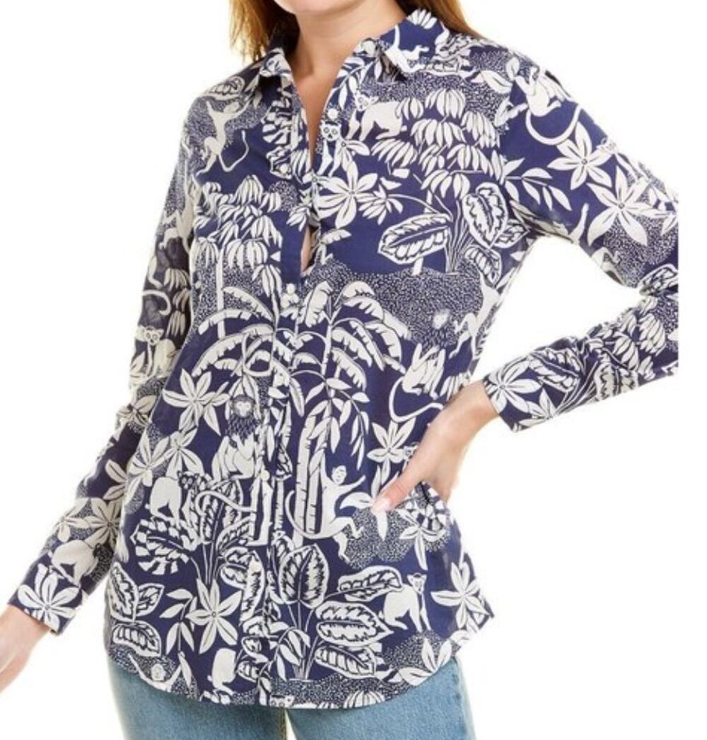 J McLAUGHLIN NWOT Lois 100% Cotton Monkey Jungle Tropical Button Front Top S